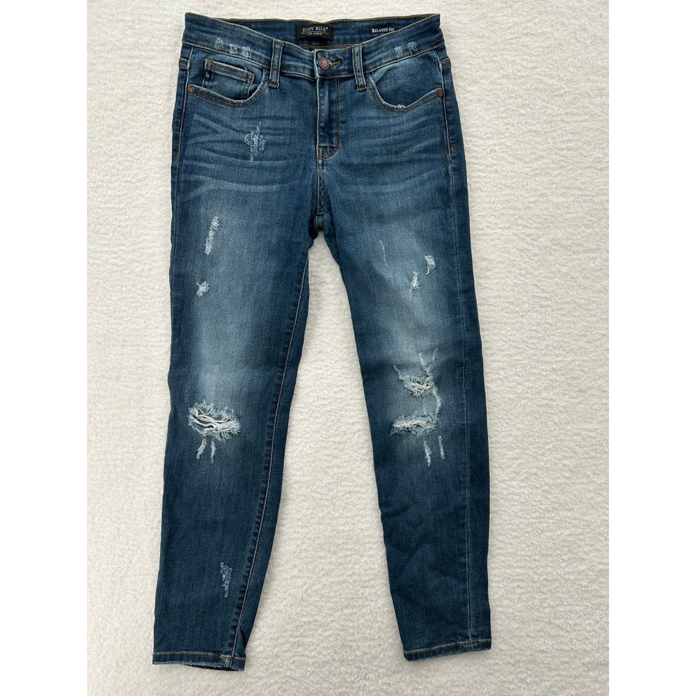 Judy Blue Relaxed Fit Distressed Medium Wash Jeans Juniors 7/28 Tapered Grunge